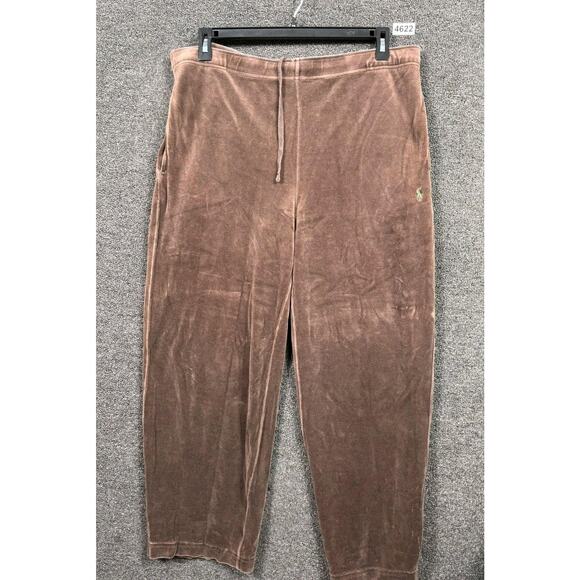 Polo Ralph Lauren Velour Sweat Set Mens XL Top L Pants Brown Crewneck Pony Logo - Picture 10 of 16